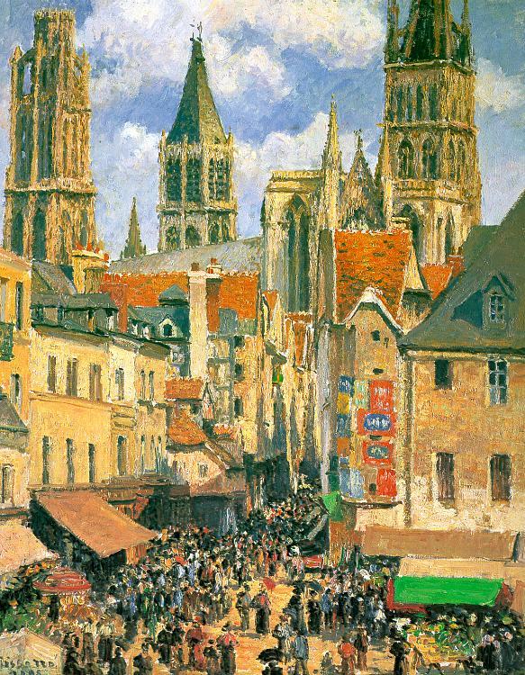 Camille Pissaro The Old Market Town at Rouen Norge oil painting art